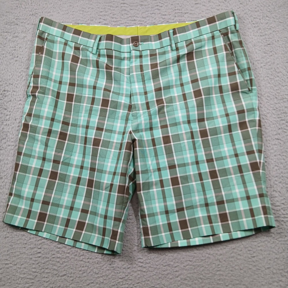 Louis Raphael Golf Plaid Shorts Men's 42 Green Brown Polyester‎ Classic Fit